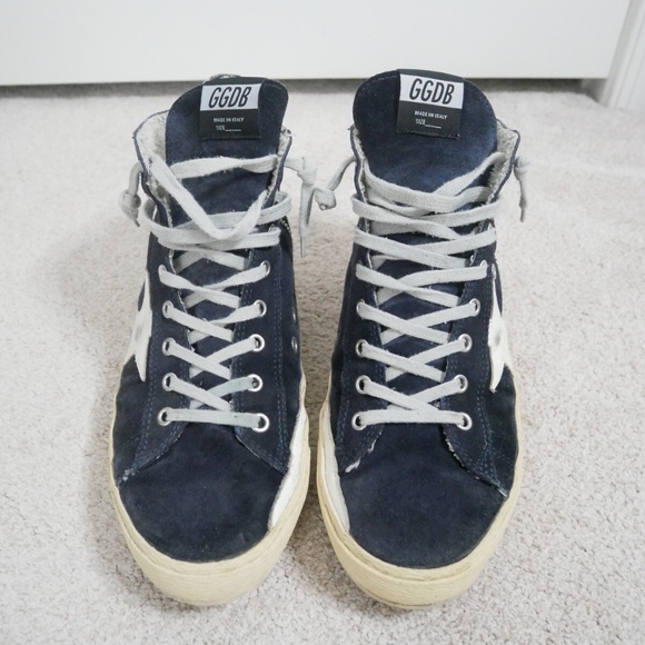 Golden Goose GGDB men's Francy hi-top sneaker Blue suede - Picture 2 of 9